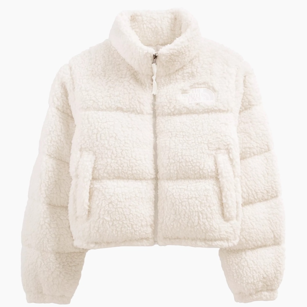 The North Face Women's White High pile Sherpa crop coat.